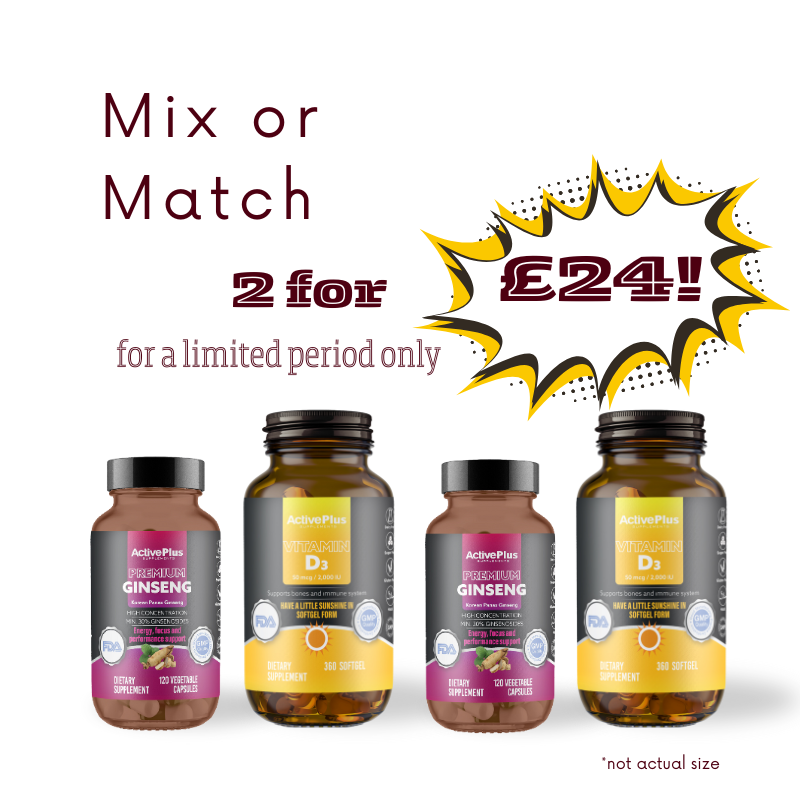 Mix or Match 2 for £24 D3 and Ginseng capsules