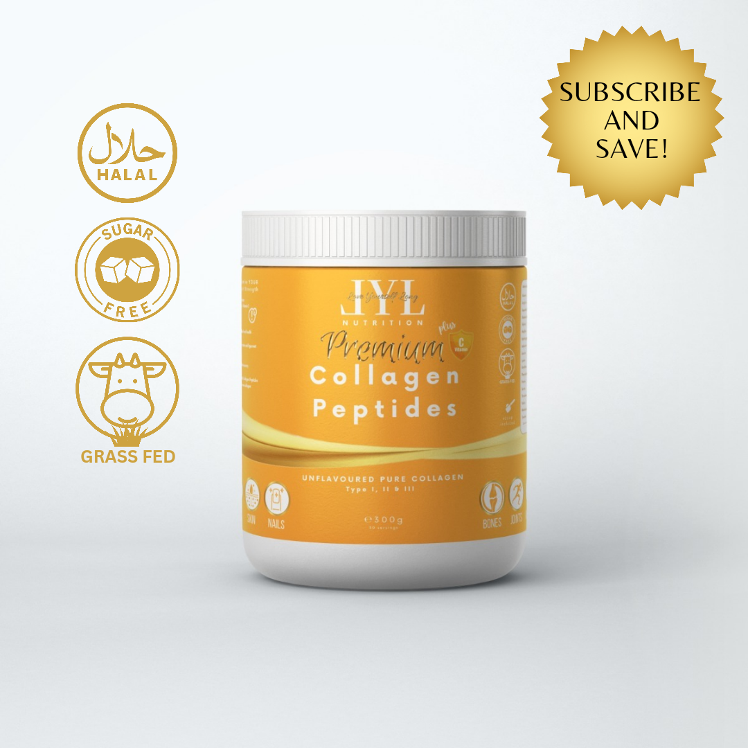 LYL Nutrition Premium Collagen Peptides Type 1, 2 & 3, UNFLAVOURED HALAL with added Vitamin C