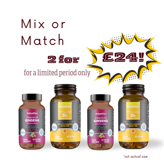 Mix or Match 2 for £24 D3 and Ginseng capsules
